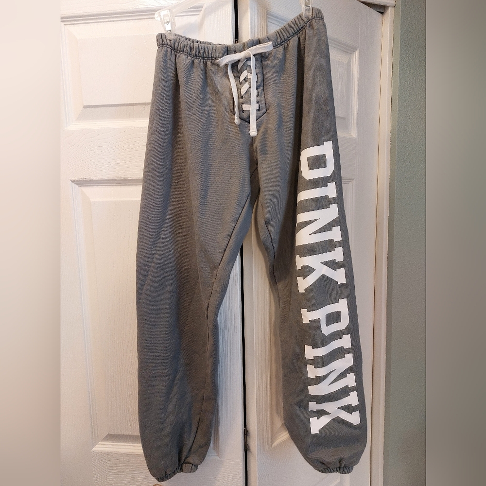 PINK Gray Sweatpants/joggers with lace-up detail size extra small